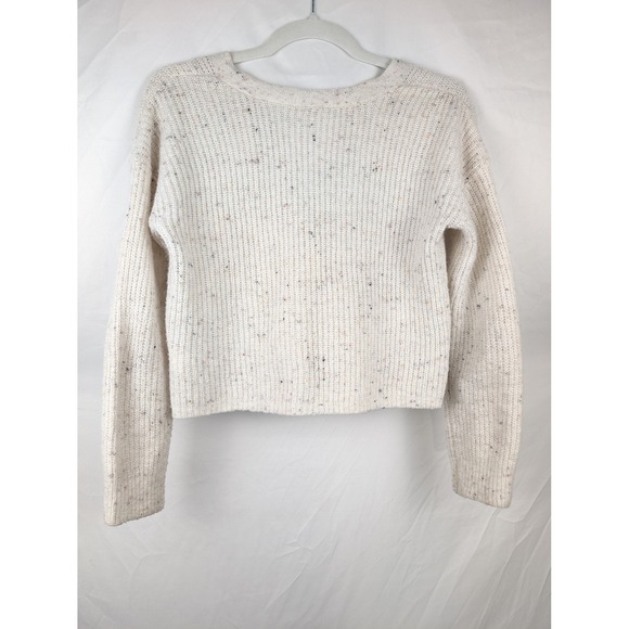 Old Navy Speckled Knit Button Cropped Cardigan Cream Women M Cottagecore Preppy - Picture 6 of 10